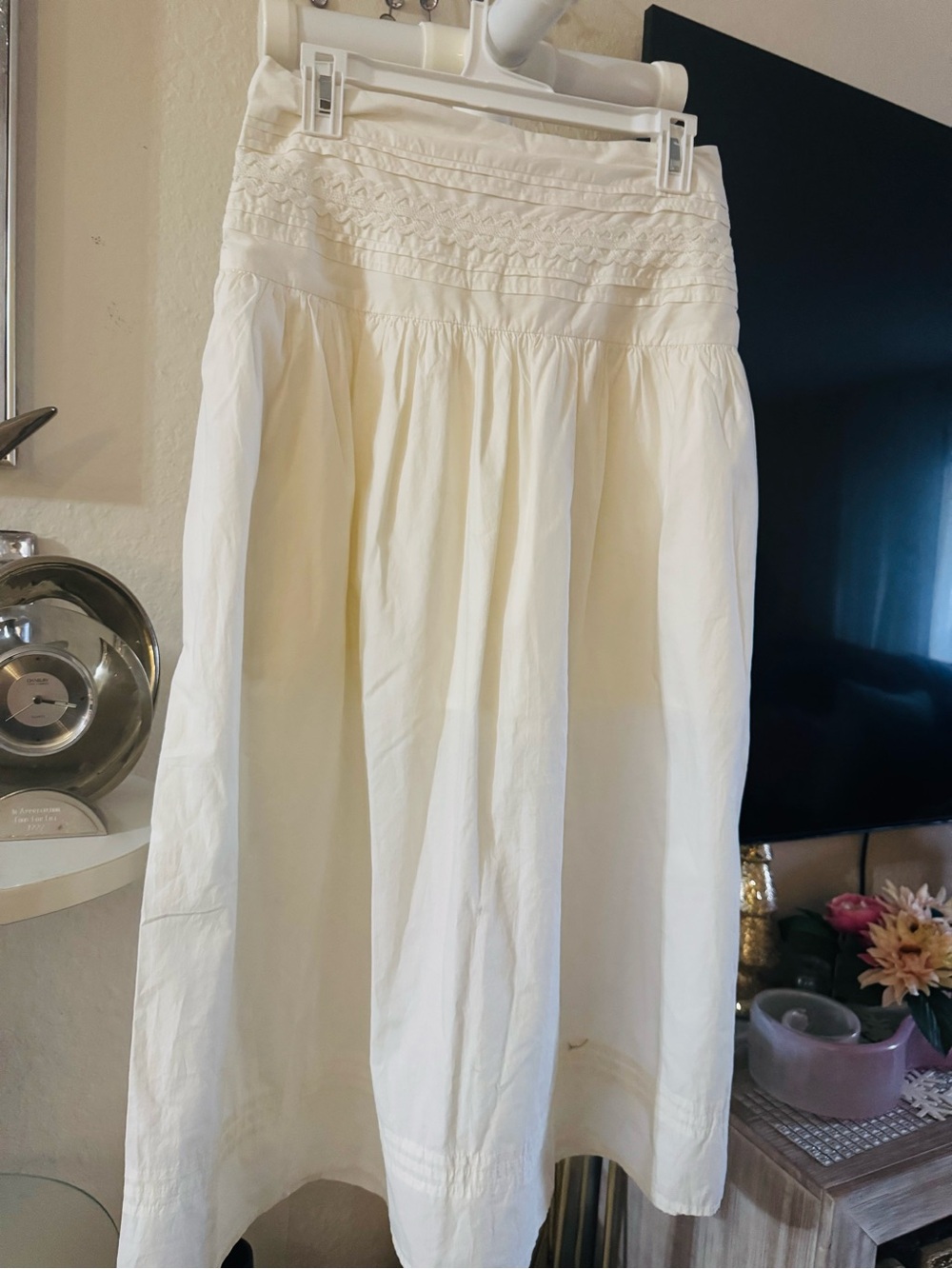 White Smocked Waist Midi Skirt